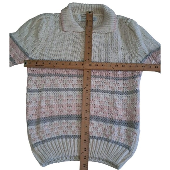 Vintage Margules Hand Knit Sweater Women's Medium Cream Pink Grannycore‎ Grandma - Picture 12 of 12